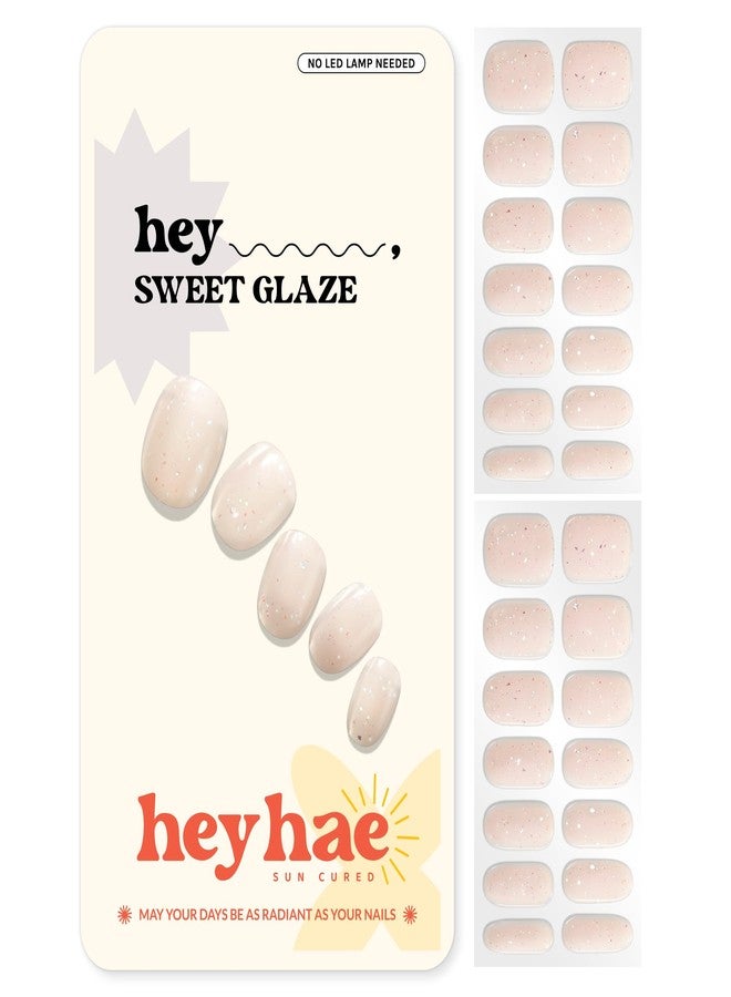 Heyhae Semi Cured Gel Nail Strips | No LED Lamp Needed | Summer, Solid, Yellow | Easy Apply & Remove, Salon Quality | Includes 28 Strips, 1 Prep Pads, Nail File & Wooden stick - Hey, Sweet Glaze - Image 1